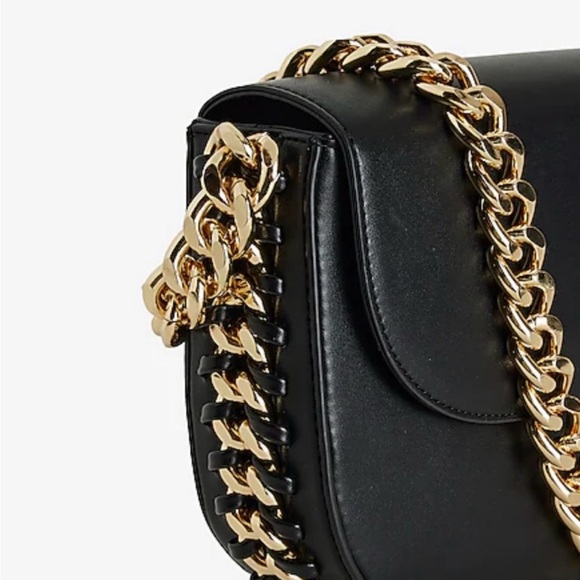 EXPRESS Woven Black/Gold Chain Frayme Style Flap Shoulder Bag NWOT - Picture 2 of 16